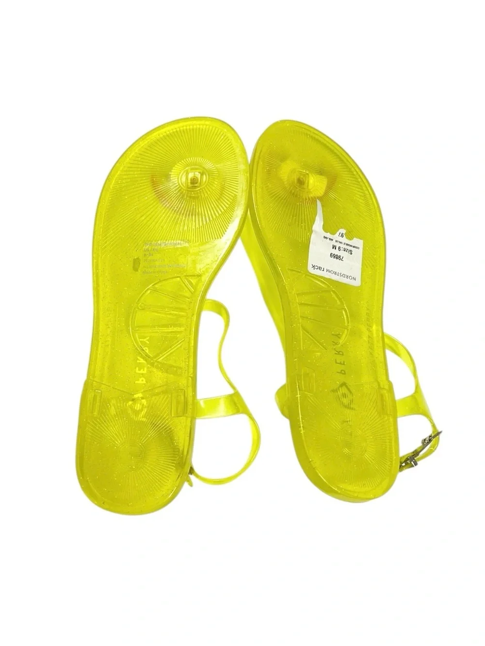🌈NEW w/tag Katy Perry Geli Sandals Yellow Rainbow Glitter Jelly Sandals Size 9